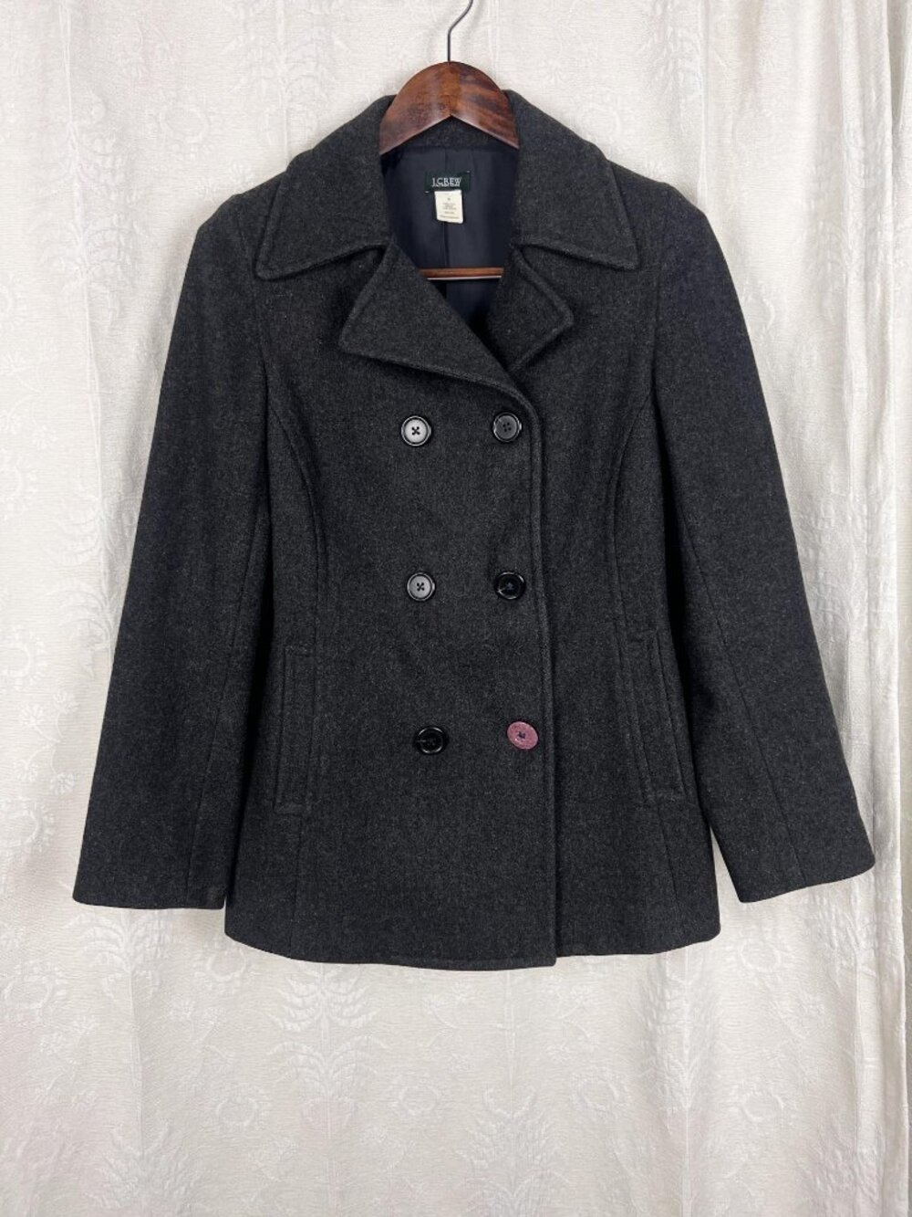 J. Crew charcoal gray wool peacoat double-breasted winter jacket classic Medium
